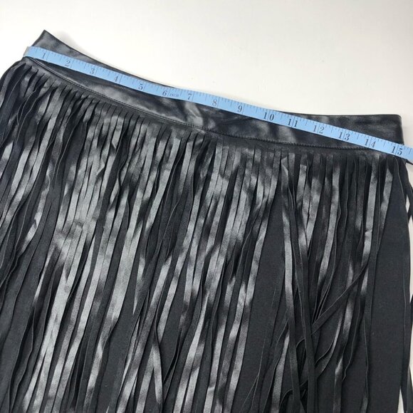 NEW Jenn Boho Vegan Leather Fringe Shiny Black Sexy Edgy Mini Skirt SIZE L - Picture 11 of 12